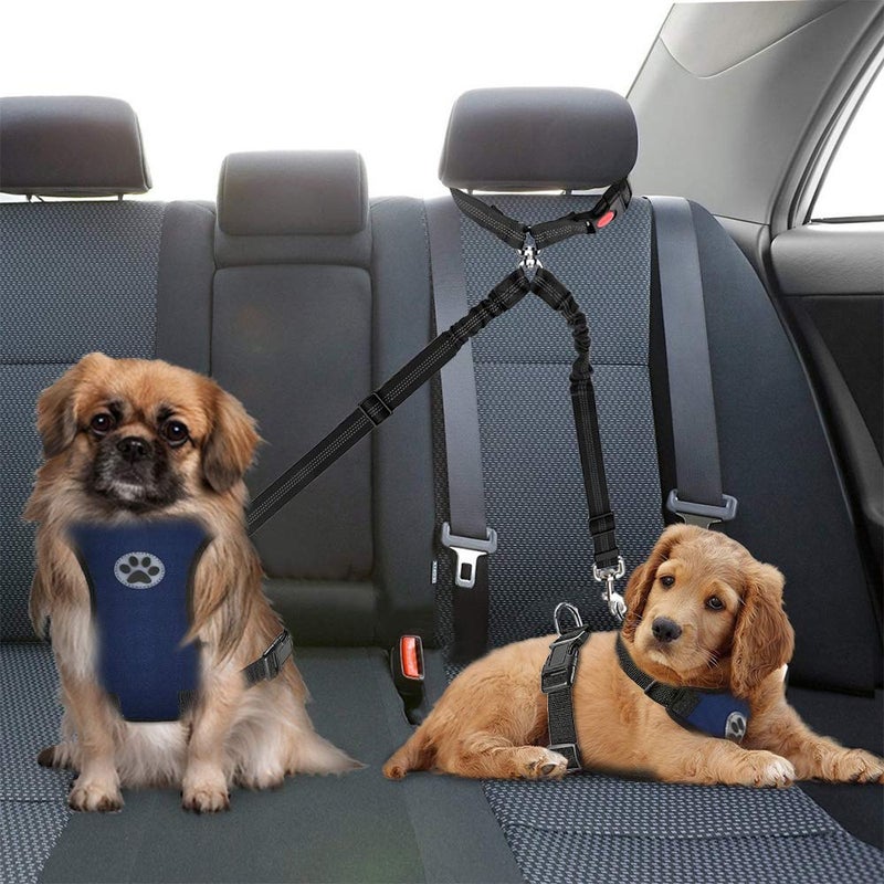 AUTOWT Double Dog Seat Belt, New Dual Pet Car Headrest Restraint Safety Seatbelt No Tangle Dog Leash Duty Adjust Elastic Bungee Puppy Lead Splitter Connect Harness in Vehicle Travel for 2 Dogs - Image 2
